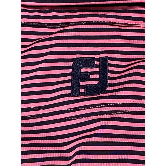 Footjoy Shirt Mens M Pink Stripe Polo Polyester Blue Golf Colorful Bright - Picture 8 of 8